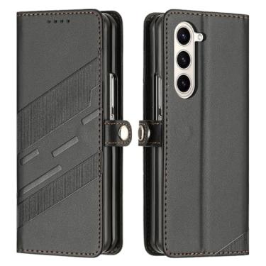 Imagem de HAO RIYLN Capa flip para Samsung Galaxy Z Fold6, capa de telefone com fecho magnético com compartimentos para cartões, capa de couro à prova de choque, preta, Z FOLD6