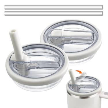 Imagem de Pacote com 2 tampas de canudo de substituição de 1,134 g para Stanley Quencher, tampa reutilizável à prova de vazamento e derramamento para copo Stanley (branco creme)