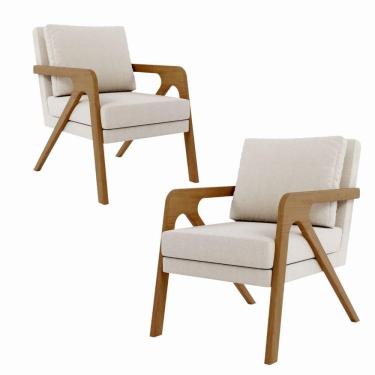 Imagem de Kit 2 Poltrona Decorativa Sala De Estar Escritório Olinda Bouclé Bege