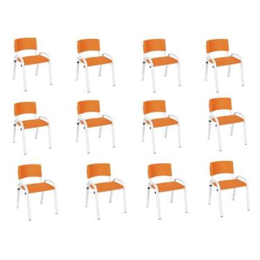Imagem de Kit 12 Cadeira Iso Infantil Creche, Escola Base Branco Laranja - LAURA
