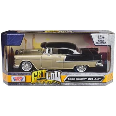 Imagem de 1955 Chevy Bel Air Lowrider Hard Top Beige Metallic and Black Get Low Series 1/24 Diecast Car Model by Motormax 79031BE