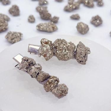 Imagem de Kit 2 Presilhas de cabelo com Pedras Naturais Piranhas de Cabelo 5,5cm