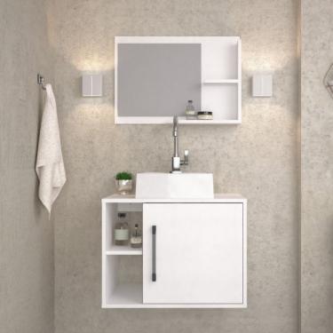 Imagem de Conjunto para Banheiro Gabinete com Cuba Quadrada Q32 e Espelheira Laura Branco Chess