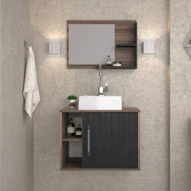 Imagem de Conjunto para Banheiro Gabinete com Cuba Quadrada Q32 e Espelheira Laura Nogal Preto ônix