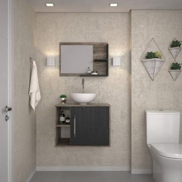 Imagem de Conjunto para Banheiro Gabinete com Cuba Redonda R30 e Espelheira Laura Carvalho Dark Preto ônix