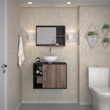 Imagem de Conjunto para Banheiro Gabinete com Cuba Redonda R30 e Espelheira Laura Preto ônix Nogal