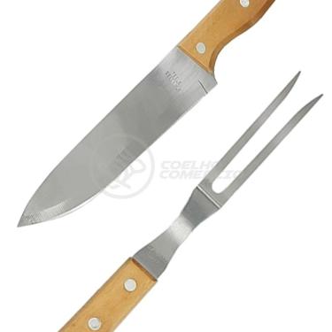 Imagem de Kit Churrasco 2Pçs Inox Faca E Garfo 13" + Capa De Proteção