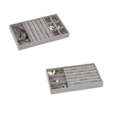 Imagem de Porta Jóias de Veludo para Closet Gavetas Bandeja Organizador de Bijuterias Anel Brinco Relógio Pulseira e Colares (KIT BANDEJA 1 E 3 (2 UN- CINZA)