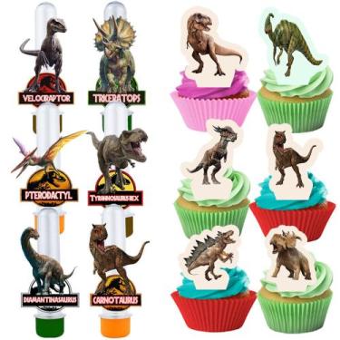 Imagem de 30 Tubetes Dinossauros e 50 Toppers - Genérico