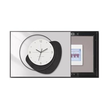 Imagem de KTREZ Pintura decorativa de caixa de medidor, capa de painel elétrico montada na parede, caixa de distribuição decorativa tipo push pull, pinturas ocultas, silenciosas e pontuais com design de relógio