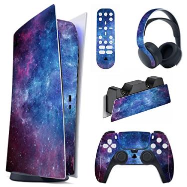 Imagem de PlayVital Conjunto completo de adesivos Magic Sky para console ps5 edição digital, adesivo de vinil para controle ps5, estação de carregamento, fone de ouvido e controle remoto de mídia