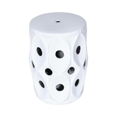Imagem de Talllor Banqueta de jardim de cerâmica branca de 45 cm, mesa lateral interna e externa, banqueta moderna com recorte esculpido, boêmio, campo francês, varanda, sala de estar, branco #TL-GS58