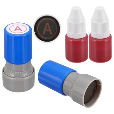 Imagem de PATIKIL Carimbos de letras, autotinta, 2 peças, alfabeto A, personagem, professor, tinta com refil de tinta para caderno de aula, scrapbook, artesanato, azul