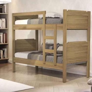 Imagem de Beliche Bicama Solteiro Padrão Escada Grade Proteção Vira 2 Camas Amendoa