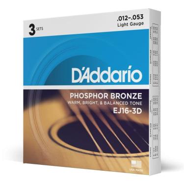 Imagem de Encordoamento Violão Aço .012  3 Jogos  D`Addario Ej16-3D