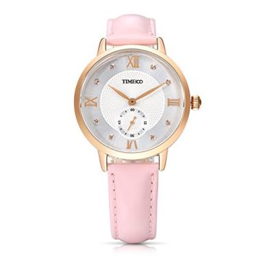 Imagem de TIME100 Relógios femininos para mulheres relógio de pulso feminino pulseira de couro à prova d'água fino minimalista casual simples vestido quartzo analógico relógio, rosa, Relógio analógico