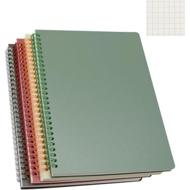 Imagem de Yansanido Caderno espiral, 4 peças de papel milimetrado de plástico espesso B5, 4 cores, 80 folhas - 160 páginas de diários para estudo e anotações (grade - 4 peças vinho, marrom, verde, marfim, B5)