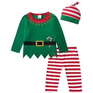 Imagem de COSLAND Fantasia de elfo para bebês e crianças pequenas, 3 peças, algodão, roupas de Natal, 12 meses a 3 anos, Elfo, 6-12 Meses