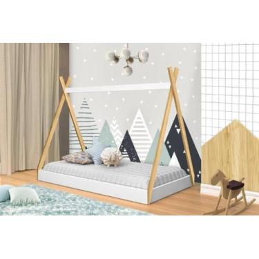 Imagem de Cama Infantil Cabaninha Com Colchão Brinde 100% MDF Cor Branco Brilho 