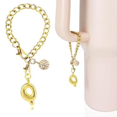 Imagem de LUHOHI Berloques com letras de bolhas douradas para acessórios Stanley Cup - pingente bonito com inicial estética de designer para mulheres garrafa de água copos com alça de hidrojarra pulseiras de