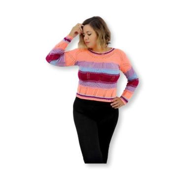 Imagem de Blusa Manga Longa Tricot Listrada Colorida Feminina Moda Inverno - Sar