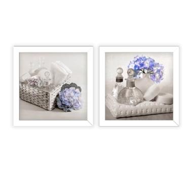 Imagem de kit 2 quadros decorativos 33x33 cm - banheiro, toalete, lavabo, moldura em madeira com vidro (brancas)