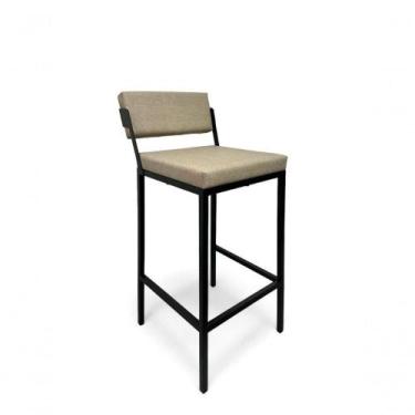 Imagem de Banqueta Prisma Com Encosto Estofada Metalon Preto Bege - 65cm - Casa 