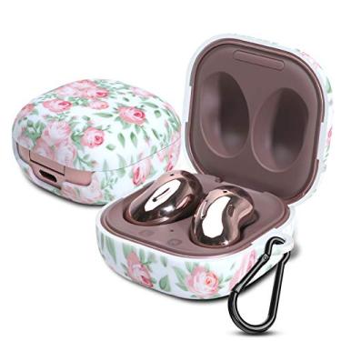 Imagem de Capa rígida de policarbonato para Galaxy Buds Live Case (2020)/Galaxy Buds Pro Case (2021), com mosquetão, acessórios de pele macia antiperda e à prova de choque para Samsung Galaxy Buds Pro 2021 (Petals-Rosa)