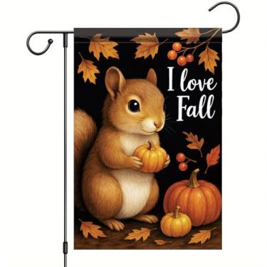 Imagem de Starlit Patio I Love Fall Garden Flag Esquilo Abóbora Bandeira 30,5 x 45,7 cm Dupla Face Bonito Outono Animal Quintal Banner Folha Decoração para Varanda Gramado Caminho Ação de Graças Decoração ao Ar