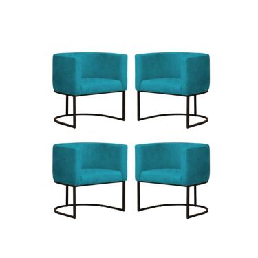 Imagem de Kit 4 Poltronas Reforçada Decorativa Sala Gabriela Base Ferro Preta Suede