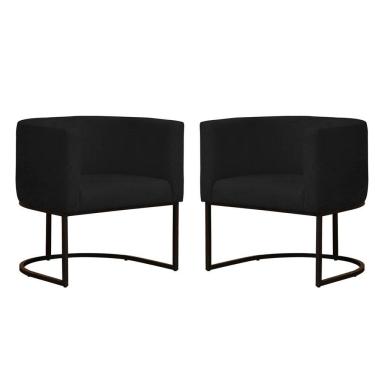 Imagem de Kit 2 Poltronas Reforçada Decorativa Sala Gabriela Base Ferro Preta Suede