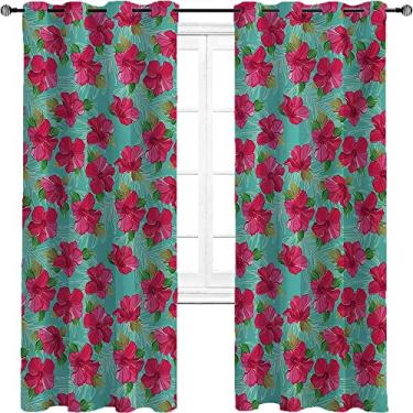 Imagem de Cortinas blackout Havaí – Cortinas de quarto e sala de estar com isolamento térmico, economia de energia e redução de ruído, L 236 x C 236 cm magenta e verde