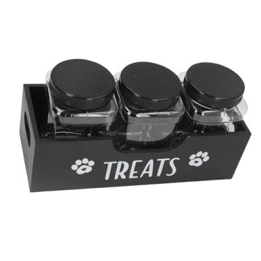 Imagem de POCREATION Dog Treat Container Cat Treat Armazenamento Pet Food Jar Com 3 Frascos de Plástico Food Grade e Rack de Madeira para Home Decor Pet Owners