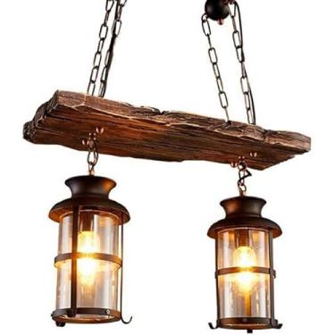 Imagem de Lâmpada Pendente Lustre Industrial E27 Lâmpada Suspensa De Madeira Corredor Sala De Estar Bar Restauts Cafe Club Luz De Teto Decorativa Iluminação Interna Externa Ajustável Em Altu, 2 heads