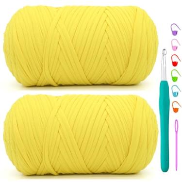 Imagem de Pacote com 2 camisetas para crochê, camiseta amarela de tecido elástico macio e grosso, fio de crochê para crochê, tricô iniciante, bolsa de tricô à mão/artesanato faça você mesmo/decoração de casa 2