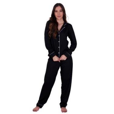 Imagem de Pijama de Inverno com Gola Americano com Botões para Amamentação Manga