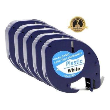 Imagem de Kit 5 Fitas Compatível Rotulador Dymo Letratag 91201 Plástica Branca -