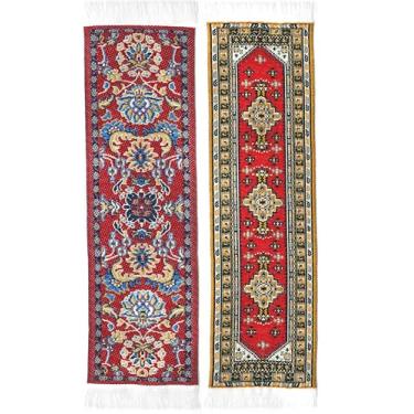 Imagem de Marcadores de página de carpete orientais – tecido autêntico – coleção vermelha – 2 desenhos de marcadores de livro – Marcadores de página bonitos, elegantes e de tecido! Melhores presentes e meias para homens, mulheres e professores!