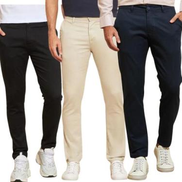 Imagem de Kit 3 Calças de Sarja Chino Com Bolso Traseiro Embutido Alfaiataria Sk
