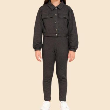 Imagem de Conjunto Infantil Feminino Moletom Jeans Kely & Kety, 14, Cinza