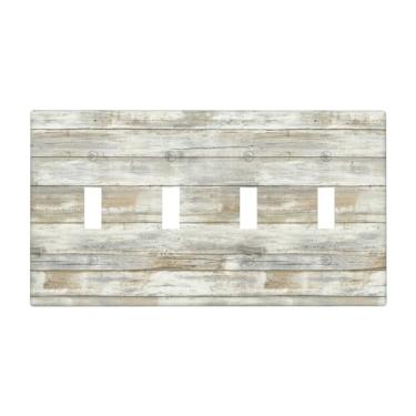 Imagem de Placa de cobertura de interruptor de luz rústica para casa de fazenda placas de interruptor quádruplo 4 gang, placa de parede decorativa vintage, 11 x 20 cm
