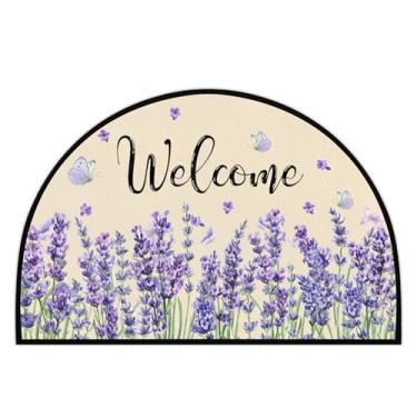 Imagem de YoCosy Tapete de porta meio redondo para ambientes internos – Tapete antiderrapante para entrada de boas-vindas, capacho resistente, lavável, meio círculo para garagem, pátio (61 cm x 91 cm, lavanda