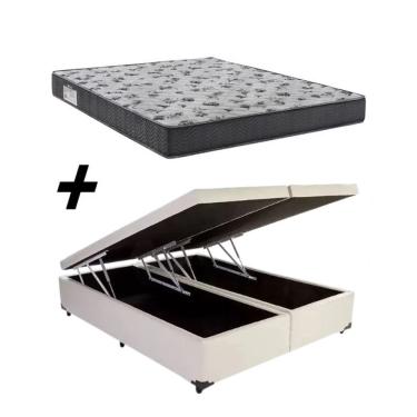 Imagem de Cama Box Baú Casal Bipartido Branco Colchão ISO 100 D33 - Ortobom