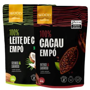 Imagem de Cacau em Pó 100% Puro 454g + Leite de Coco em Pó Puro 454g - Wood Supe