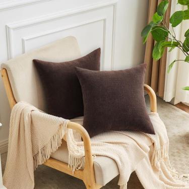 Imagem de Capas de almofada GAWAMAY decorativas Chenille 60x60cm marrons