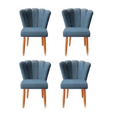 Imagem de Kit 4 Cadeiras Poltrona Sala de Jantar Penteadeira Reforçada Decorativa Pétala Suede