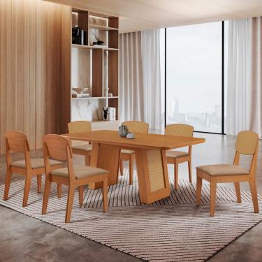 Imagem de Mesa Carolina 180 Tampo MDF Canto Copo 6 Cadeiras Copper Premium Moderna Mobilia