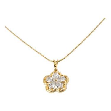 Imagem de Colar Gargantilha Flor Trevo Zircônia Cristal Banho Ouro 18k - Bellavi