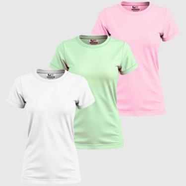 Imagem de Kit 3 Blusinhas Femininas Camiseta Basica 100% Algodão Gola Redonda Fa