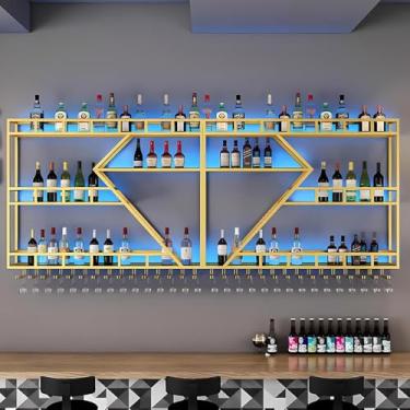 Imagem de Prateleira De Vinho Montada Na Parede, Prateleira De Exibição De Armazenamento De Vinhos De Bar Flutuante Em Forma De Diamante Moderno, Prateleiras De Garrafas De Licor I, Black, 3 tier,300cm